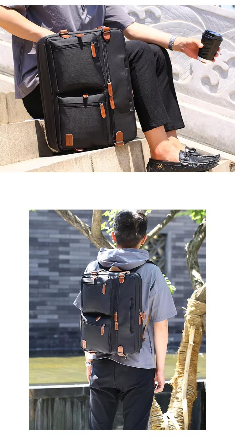 real-shot front view of the bag in gray and in black