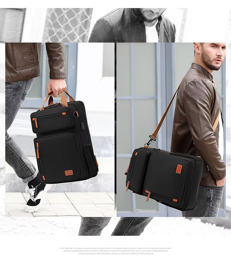 model carrying the bag by hand and over one shoulder outdoors