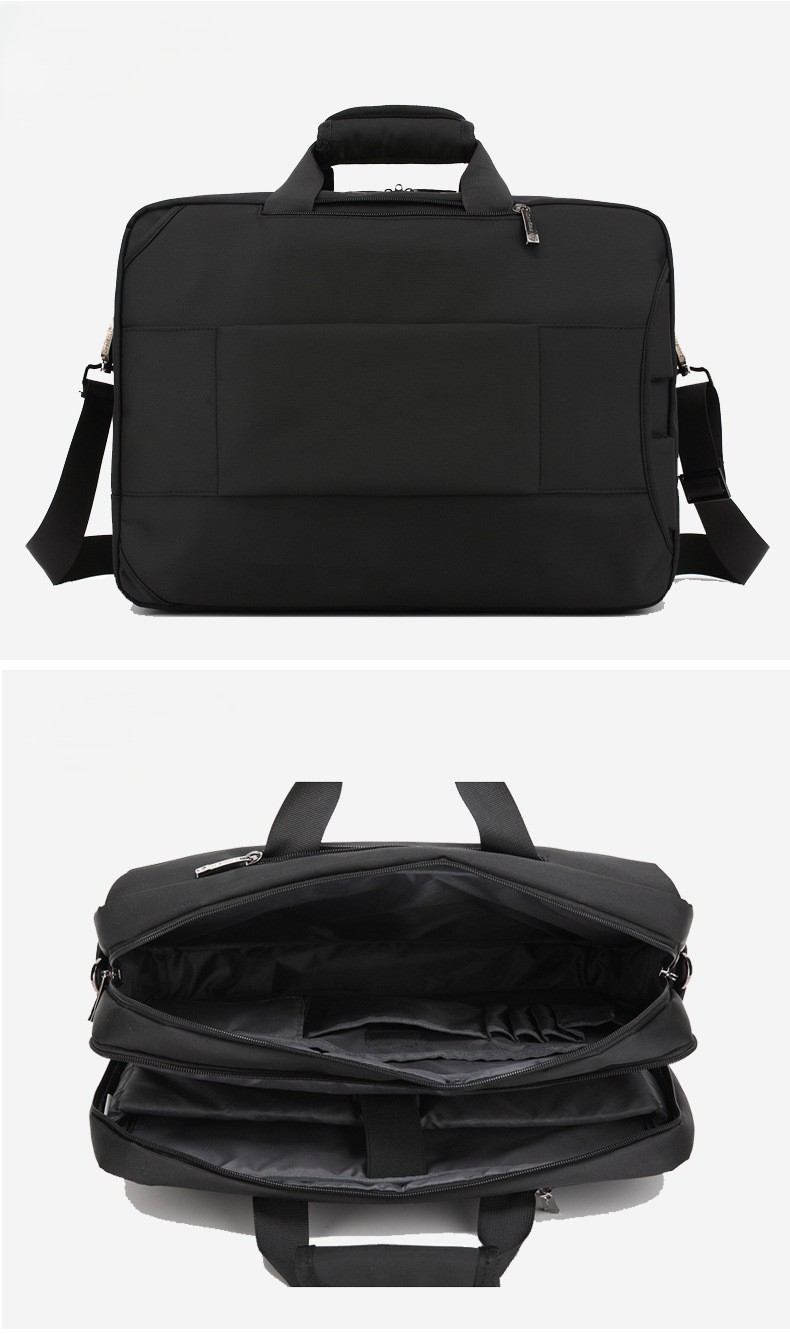 black briefcase and matching backpack shown front-on