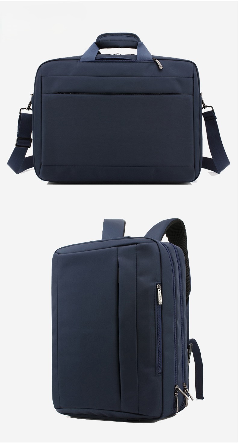 navy blue briefcase and matching backpack shown front-on