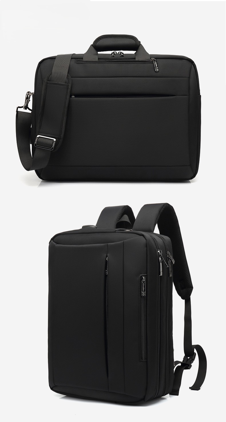 black briefcase and matching backpack shown from a second angle