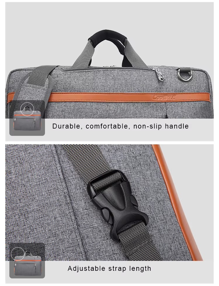 close-up of the top carry handle and an adjustable strap buckle