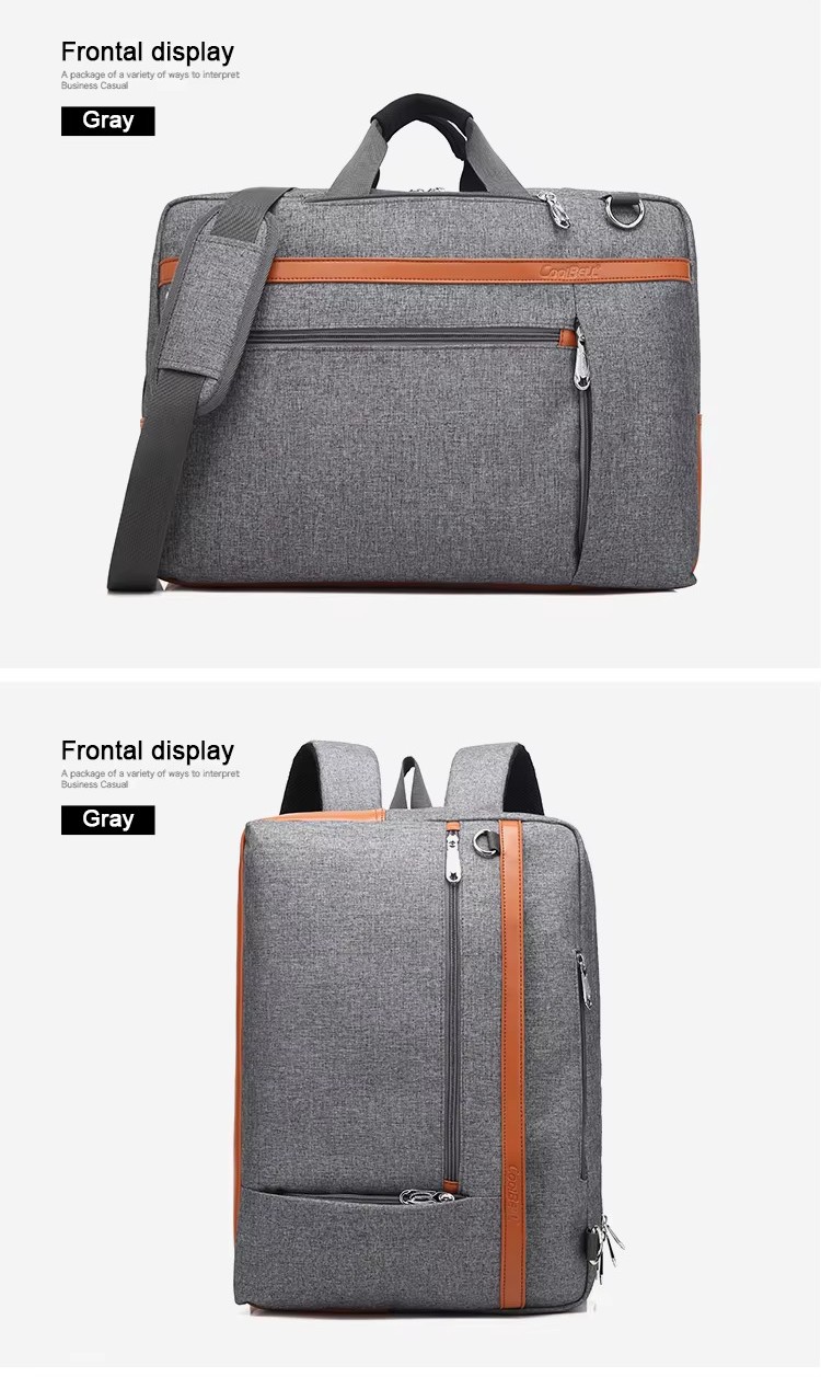 gray briefcase and matching backpack shown front-on