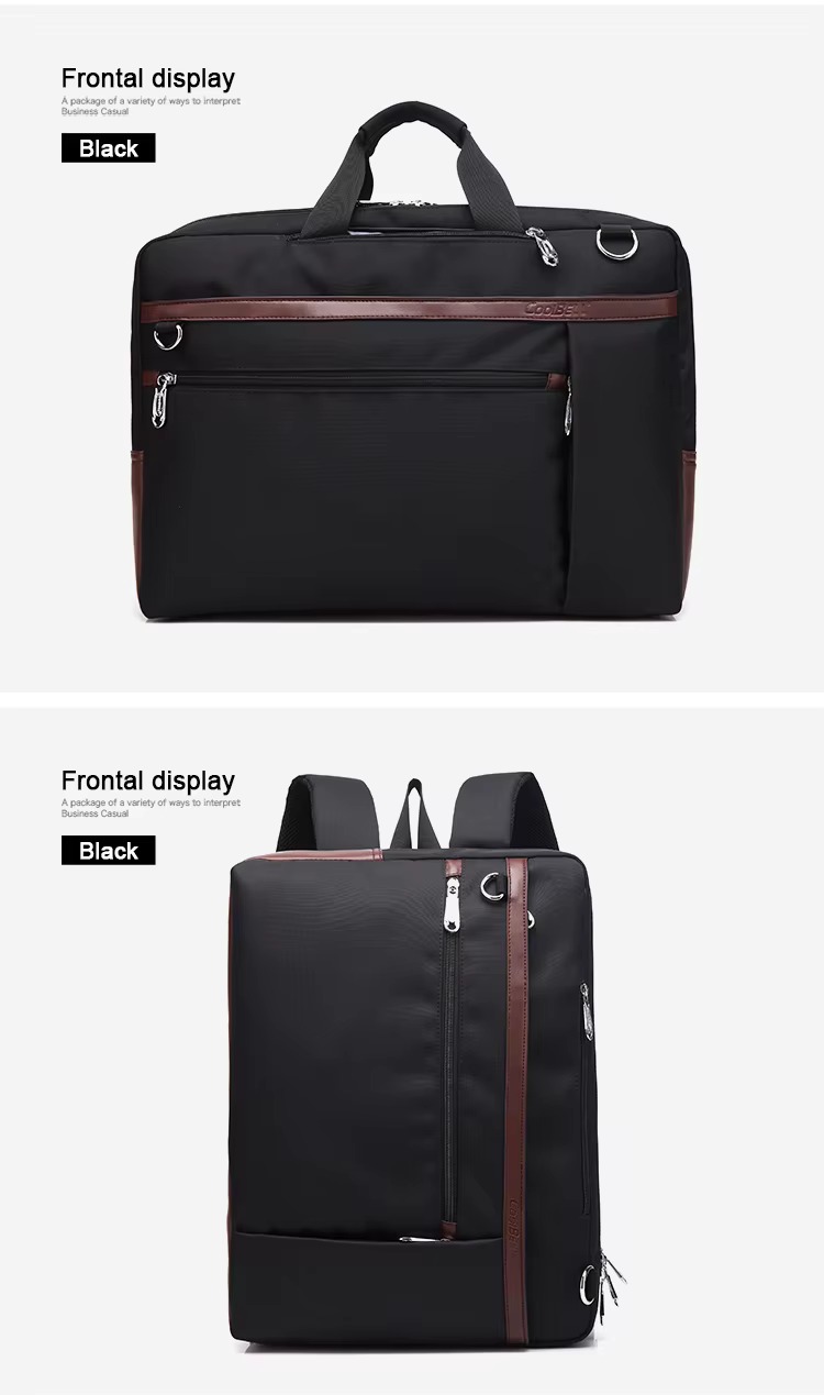 black briefcase and matching backpack shown front-on