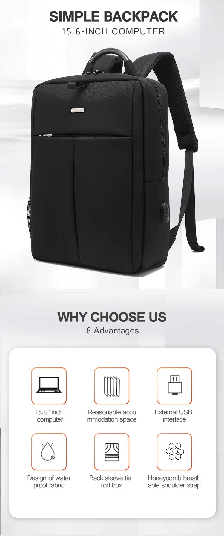 simple 15.6-inch computer backpack front view