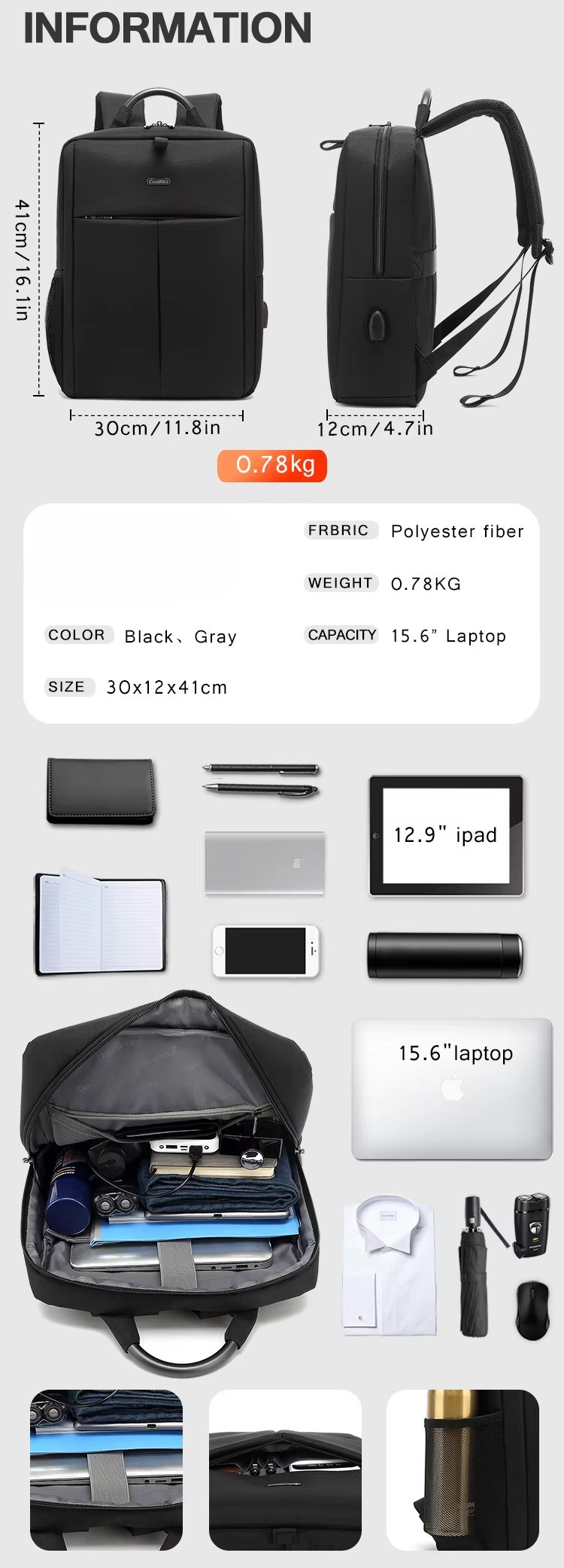 product spec chart material weight color capacity and size