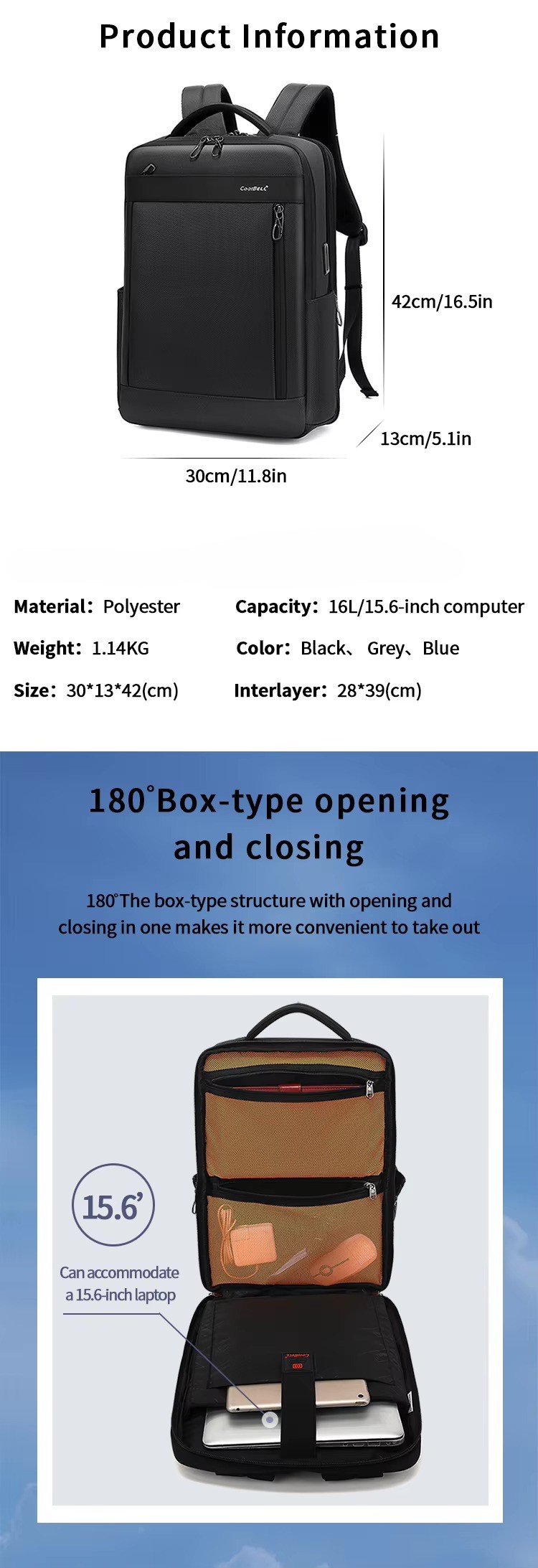 product spec chart material capacity weight color and size