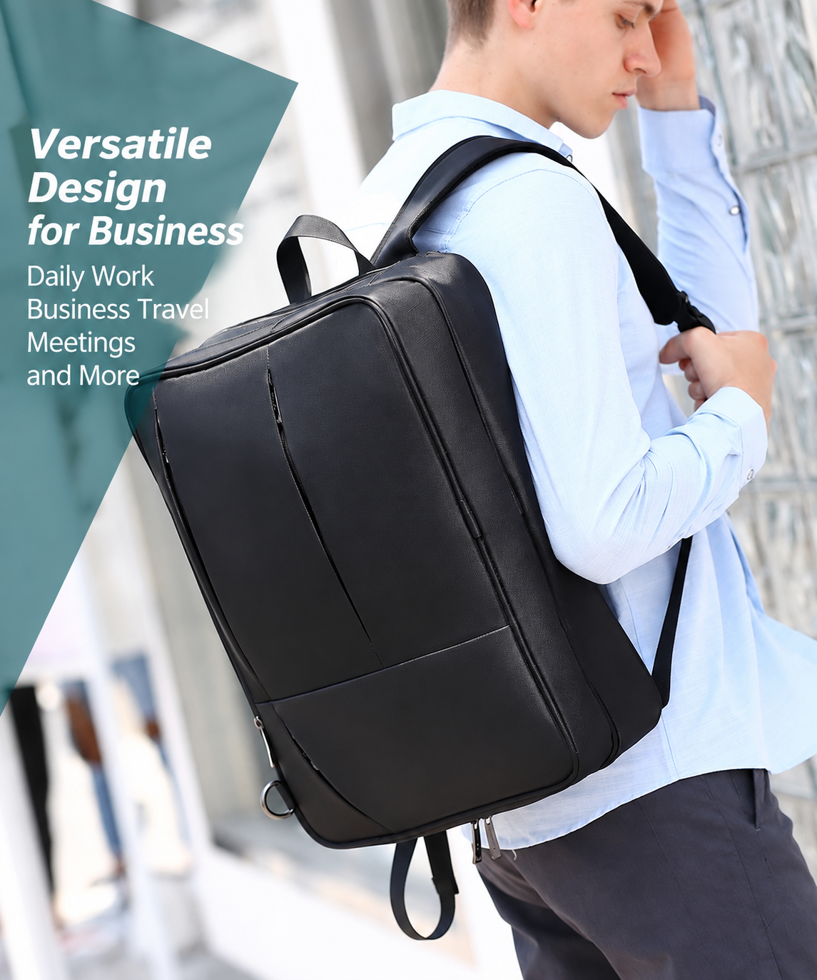 hand-carry briefcase mode rotating 90 degrees into backpack mode