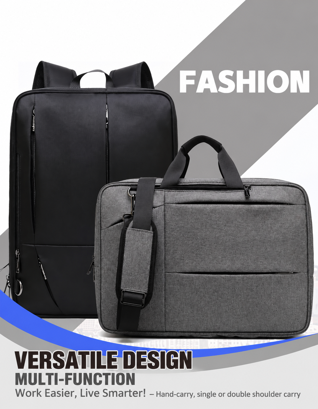 worn crossbody hand-carry single shoulder and dual shoulder carry options