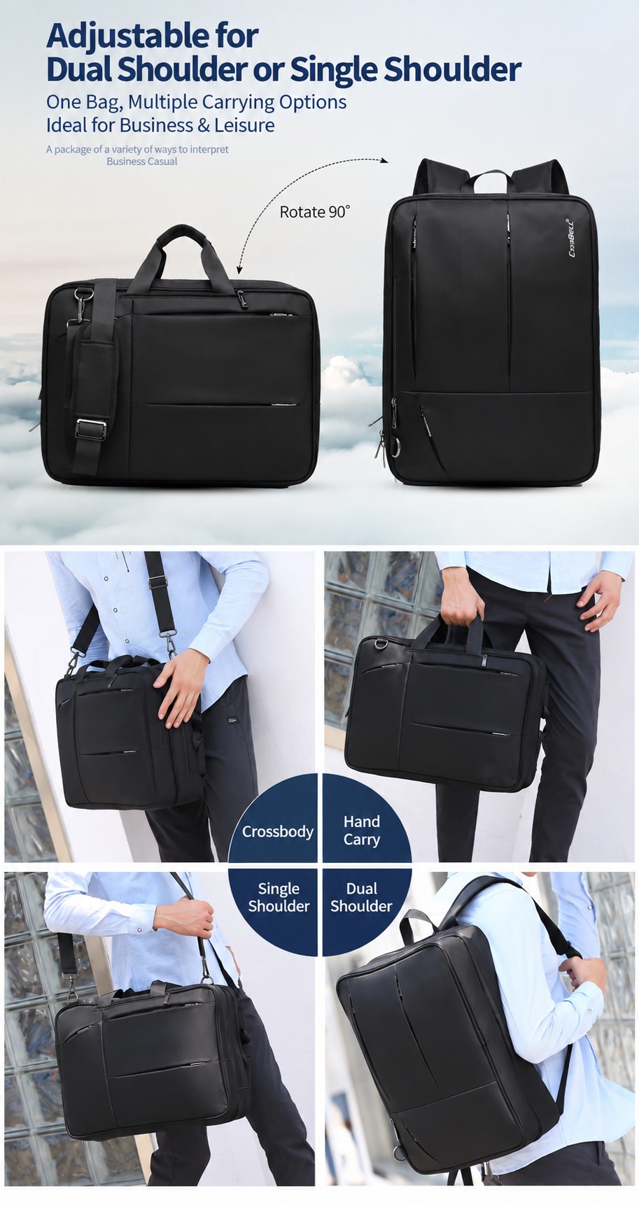 adjustable dual or single shoulder carry with rotating handle
