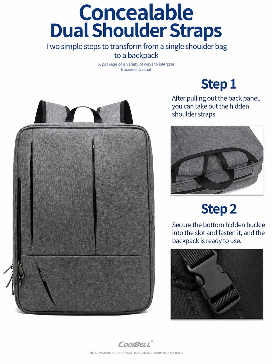 gray colorway front and side views with concealed handle