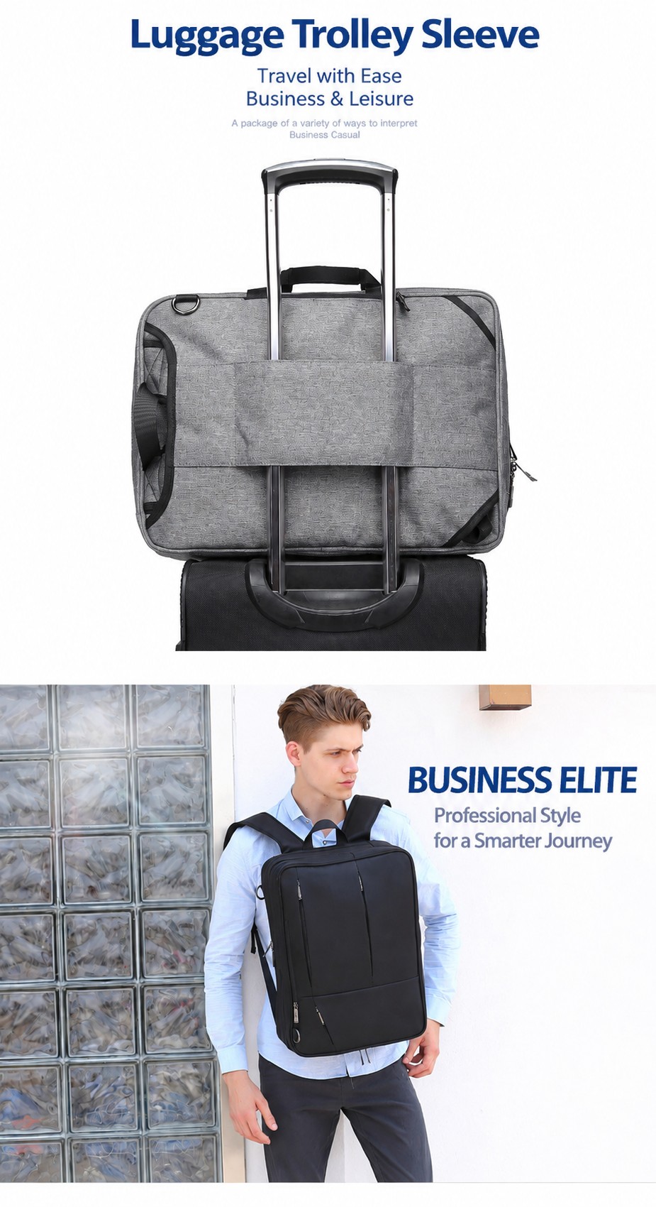 luggage trolley sleeve mounted on rolling suitcase handle
