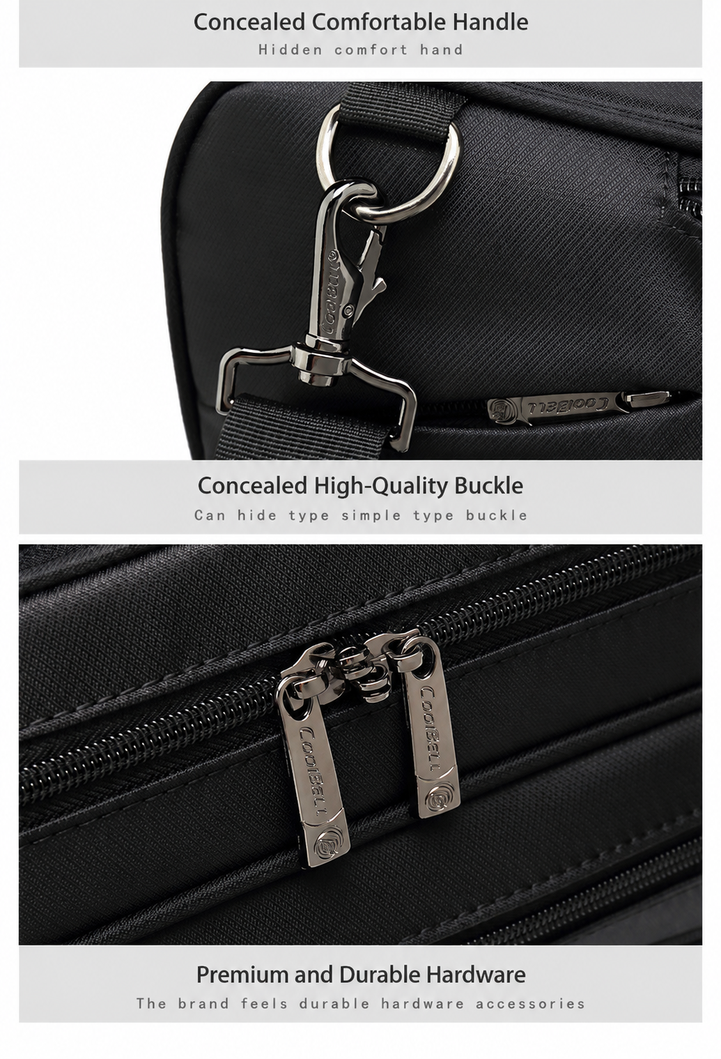concealed comfortable handle and concealed high-quality buckle hardware