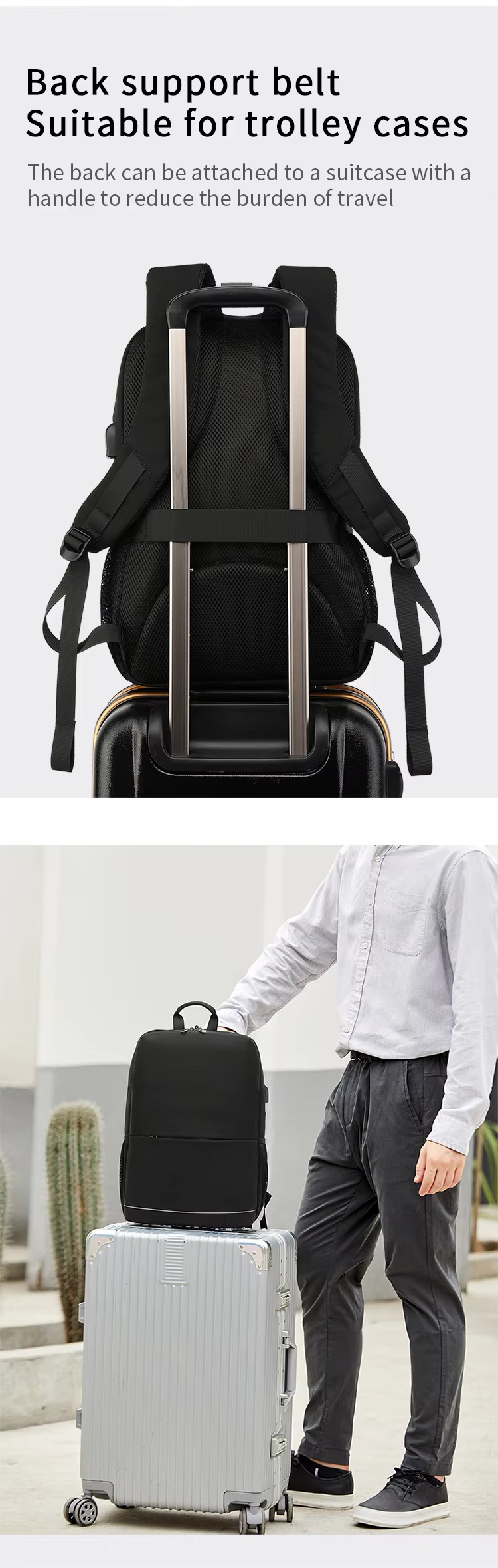 interior zippered document pocket and 15.6-inch laptop compartment with packed items