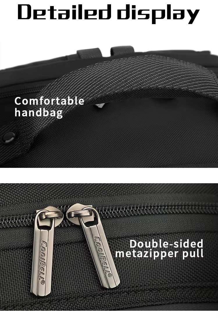 comfortable handle and double-sided metal zipper pull close-up