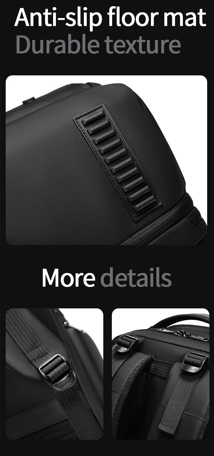 comfortable handle and double-sided metal zipper pull close-up