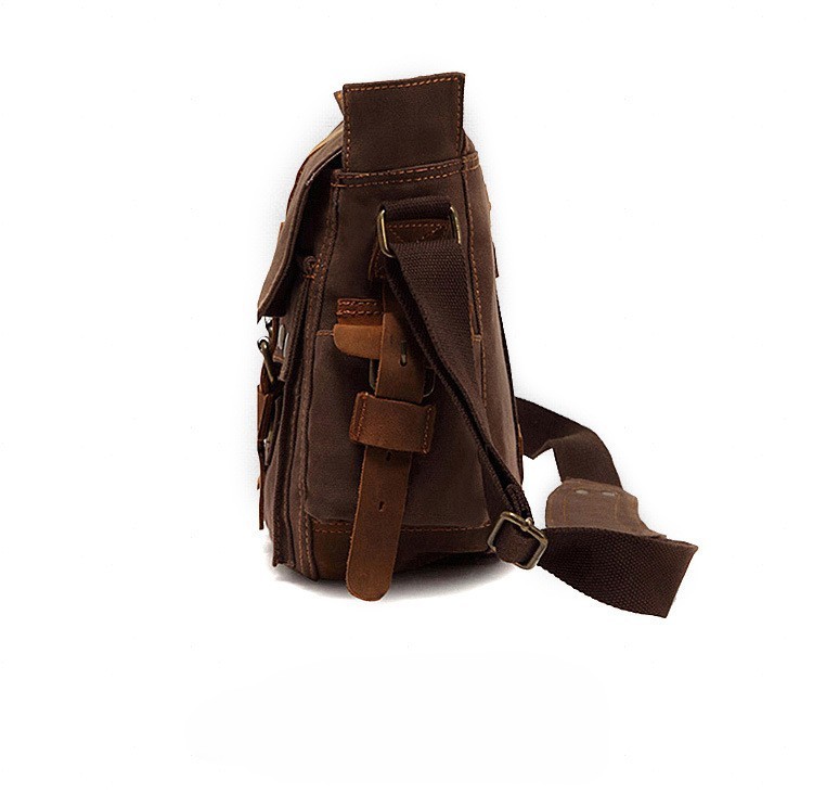 close-up of front pocket zipper with leather zipper pull