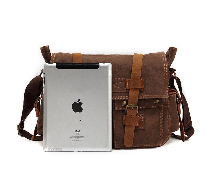 bag shown next to a tablet illustrating comparable size
