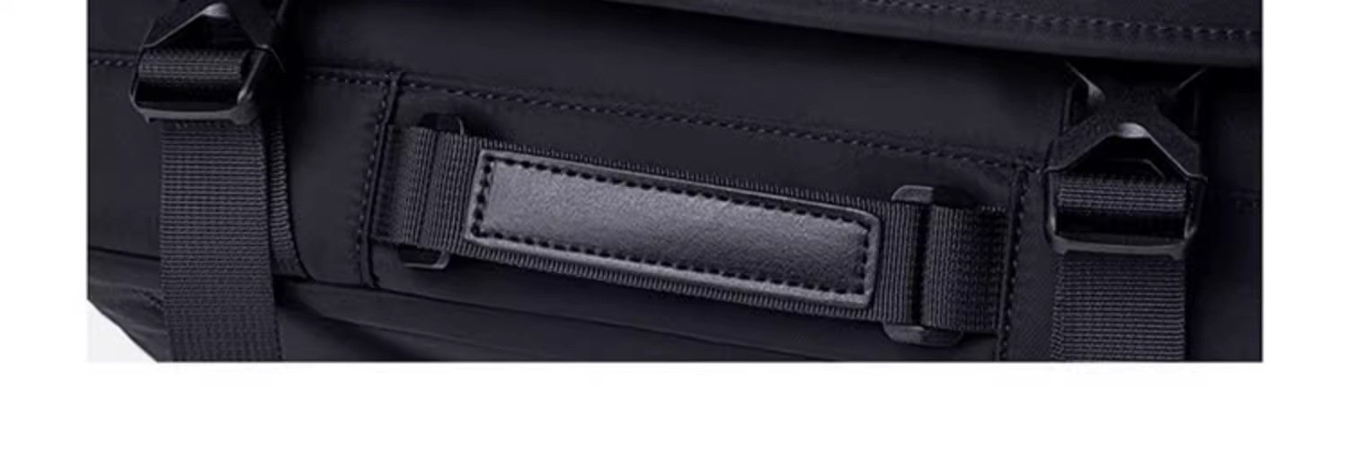 close-up of fabric handle loop with buckle straps