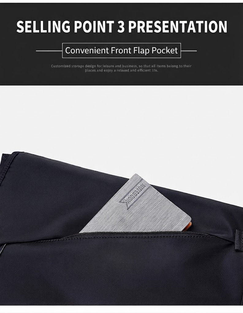 close-up of front flap pocket holding a notebook