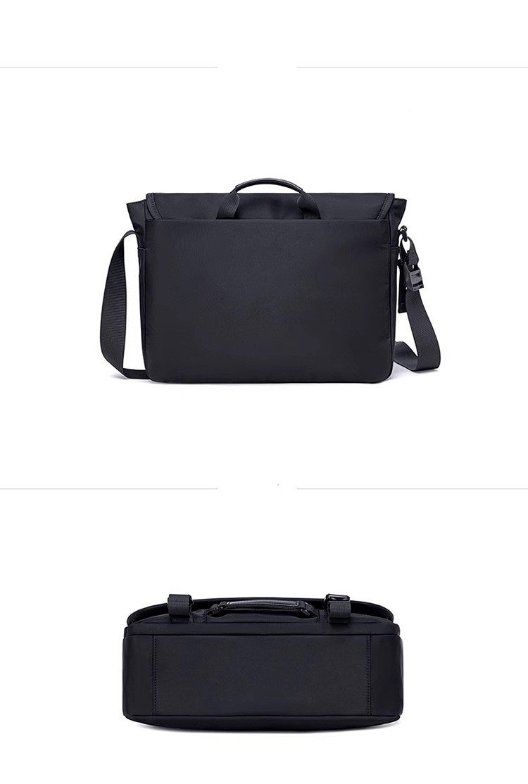 back view and bottom view of black bag
