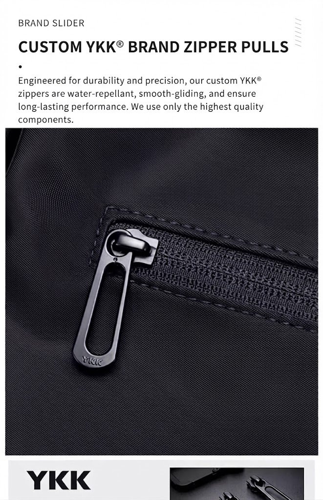 close-up of custom YKK zipper pull