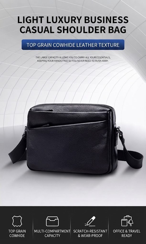 front angle with light luxury business casual styling text