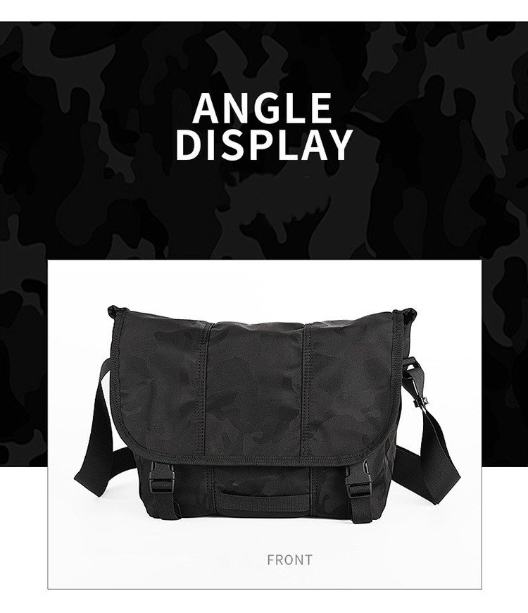 front angle display of closed camo bag