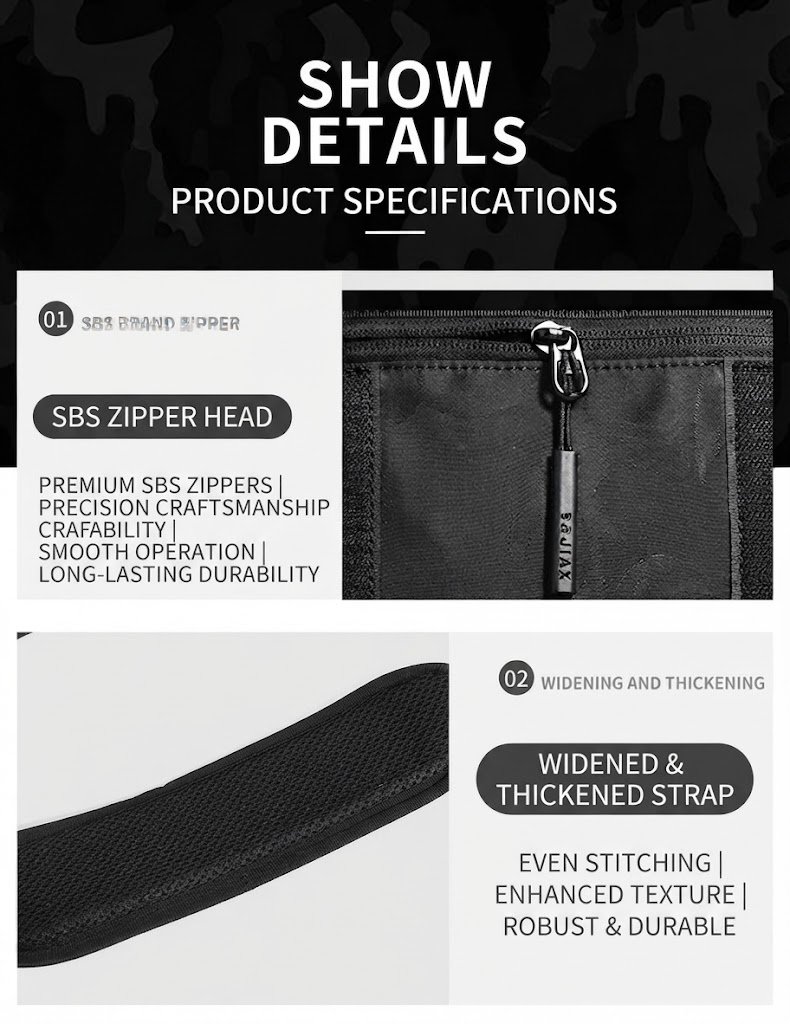 SBS zipper head and widened thickened strap stitching close-up