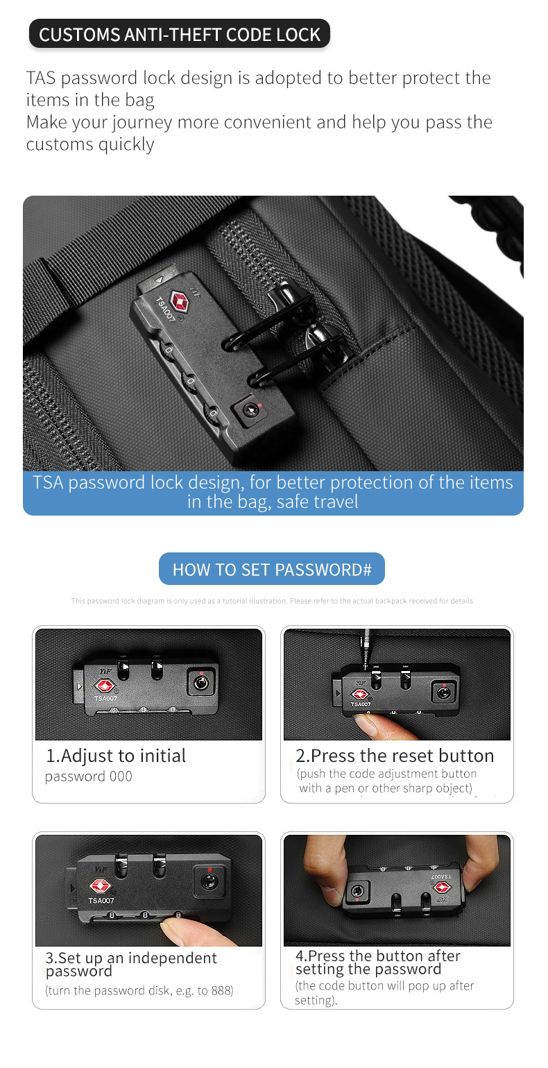 TSA anti-theft combination lock with password-setting instructions