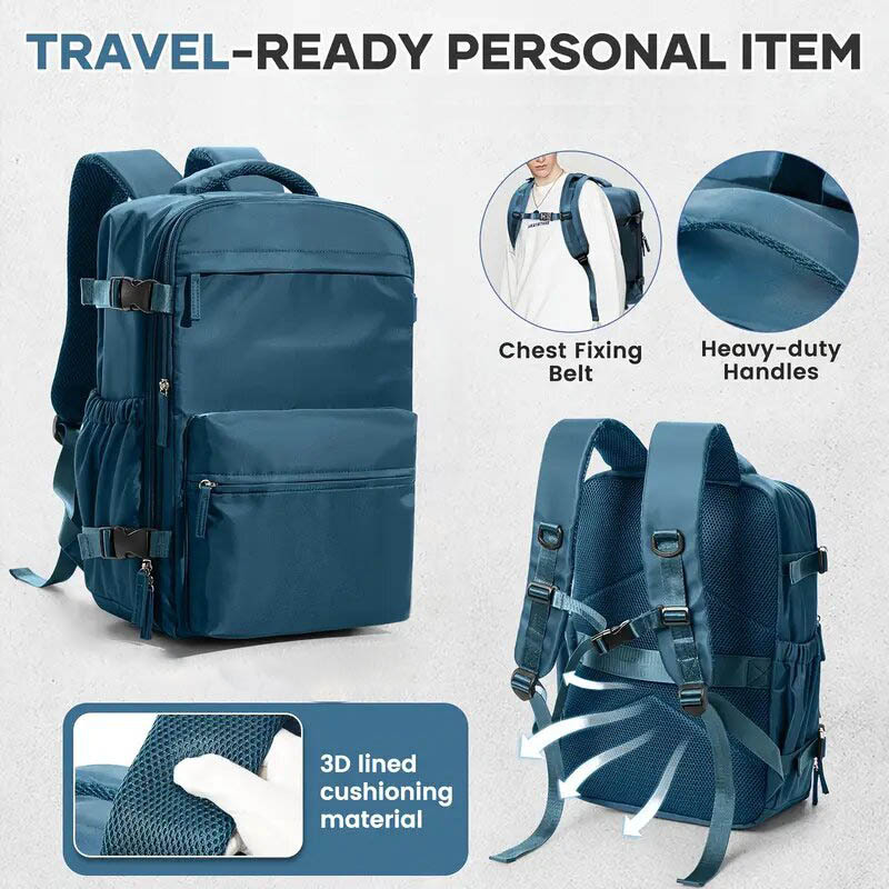 model wearing the backpack while commuting