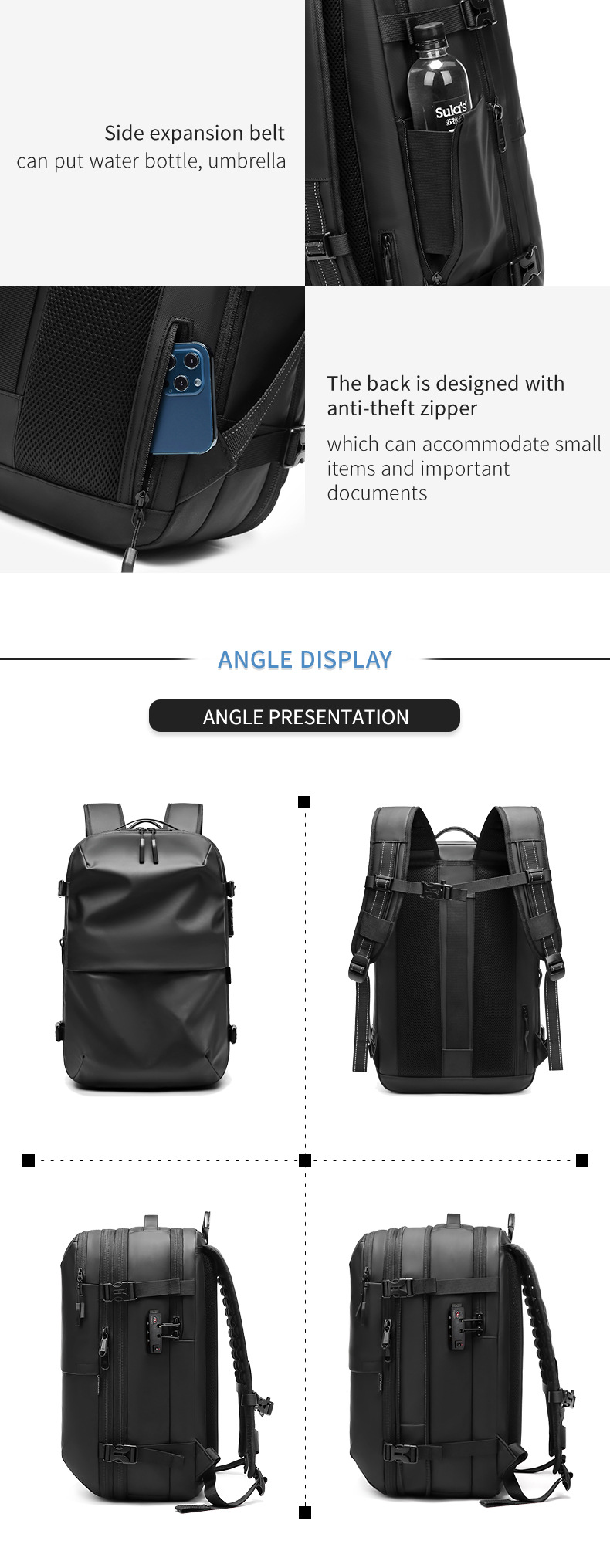 four-angle display showing front, back and side profiles
