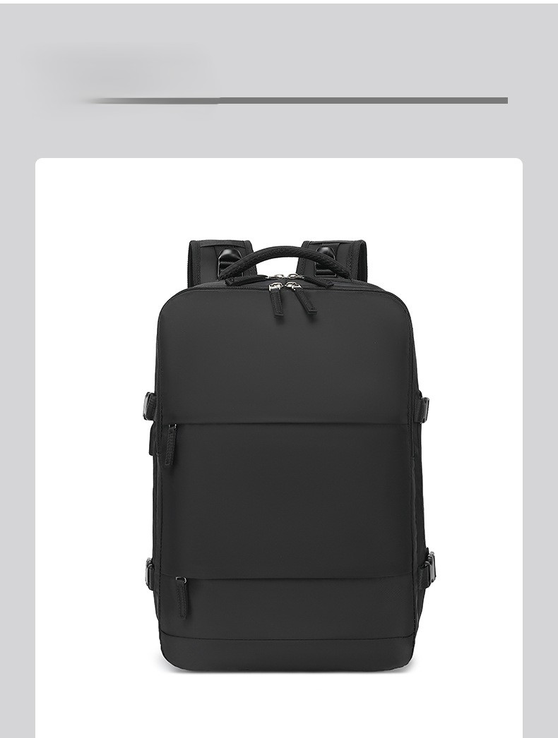 front product view of the assembled black backpack