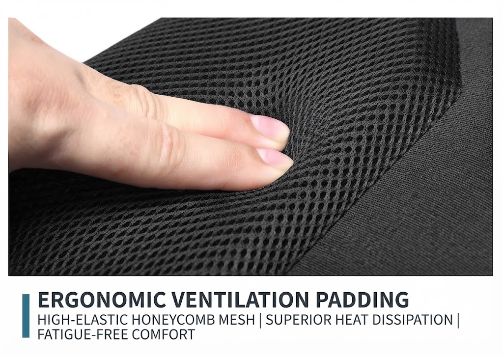 ergonomic ventilation padding: high-elastic honeycomb mesh close-up