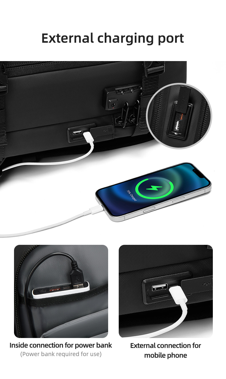 external USB charging port and internal power bank connection