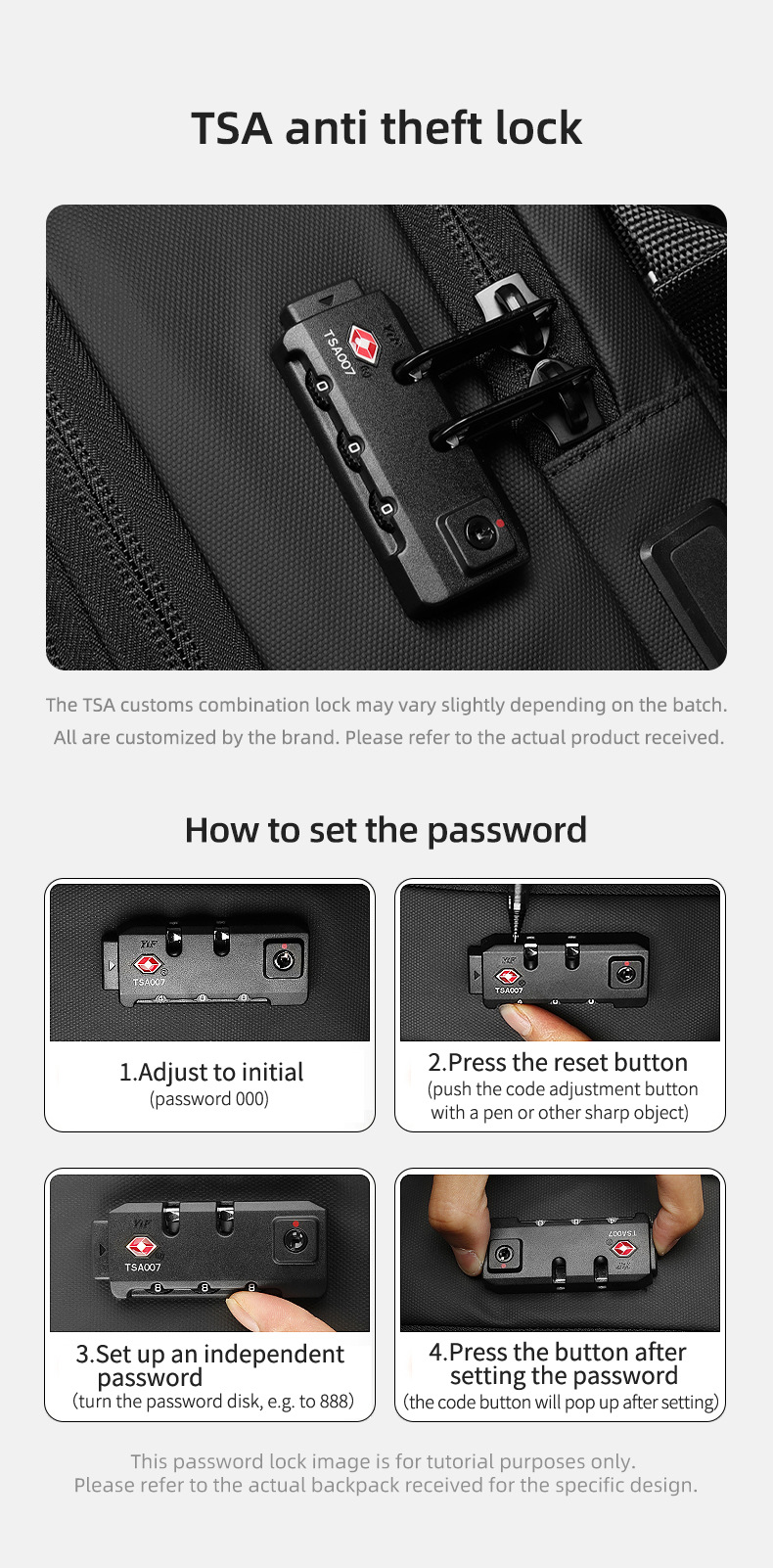 TSA combination lock and password reset instructions