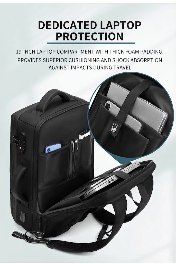 dedicated laptop compartment with foam padding and front organizer pocket