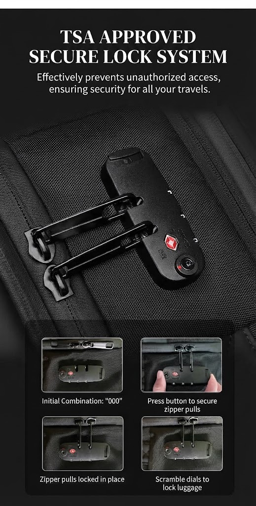 TSA approved lock system with combination reset instructions