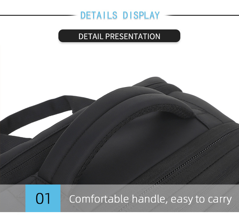 close-up of the padded top carry handle