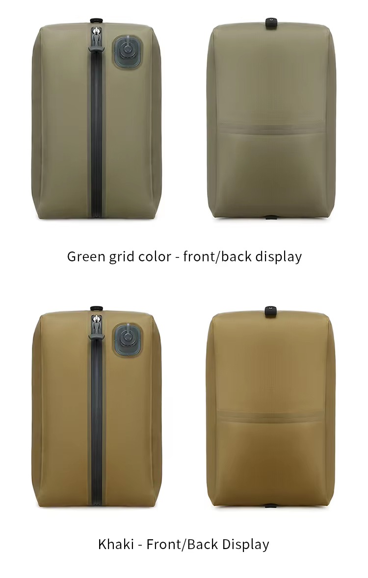 green grid and khaki colorway front and back views