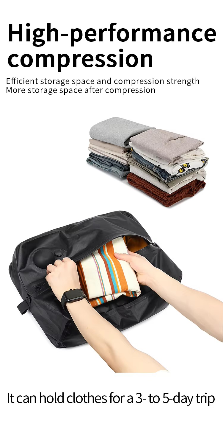 packing clothes into the bag before compression