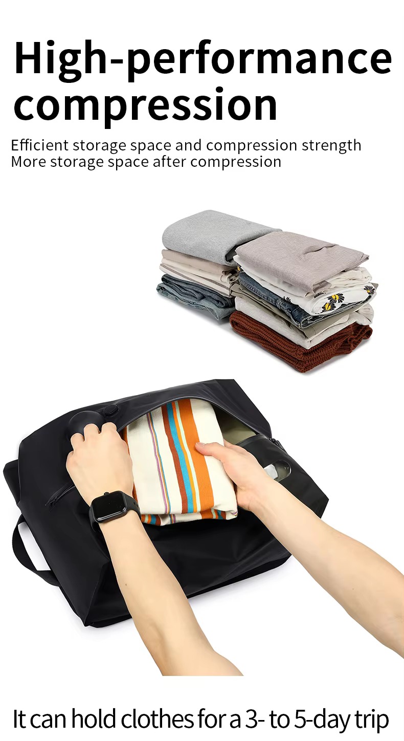 packing clothes into the bag before compression