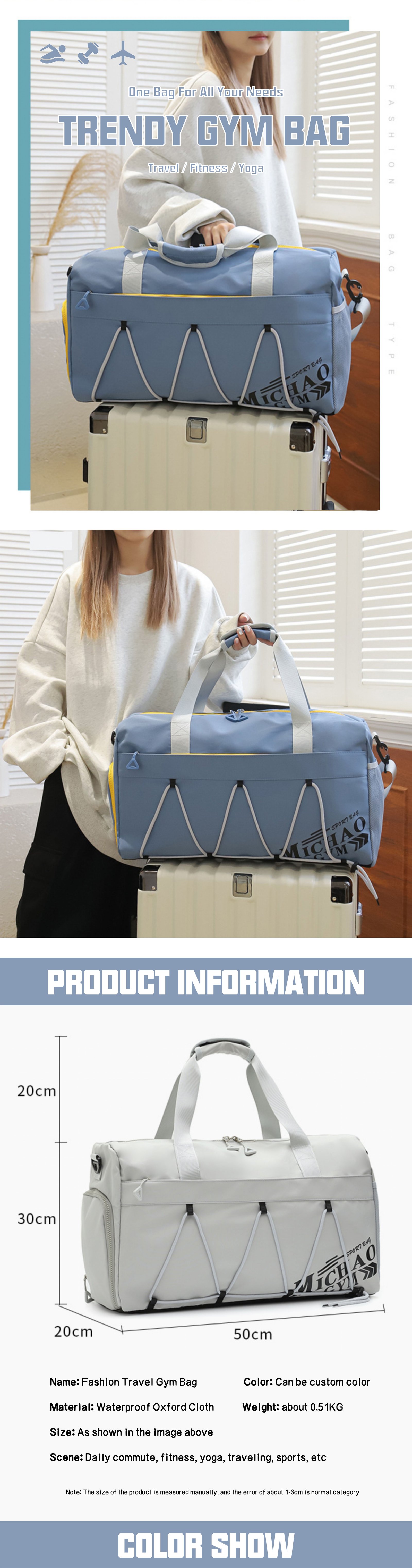 Waterproof Oxford Sports Travel Lightweight Duffel Bag product detail