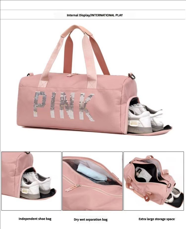 Large Capacity Nylon Waterproof Travel Fitness Sport Gym Bag Dry and Wet Separation Duffel Handbag with Shoe Compartment detail image