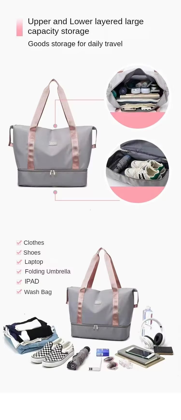 Lightweight Short Trip Travel Bag Tote Trolley Sleeve Multi-function Storage Gym Weekender Sports Handbag - product detail