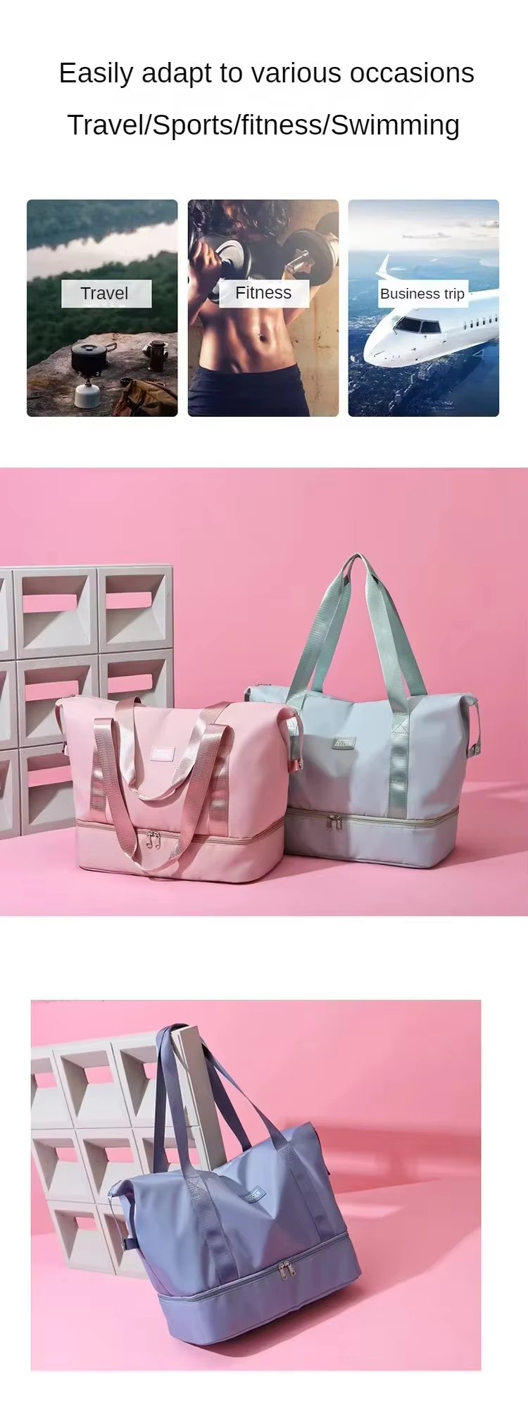 Lightweight Short Trip Travel Bag Tote Trolley Sleeve Multi-function Storage Gym Weekender Sports Handbag - product detail