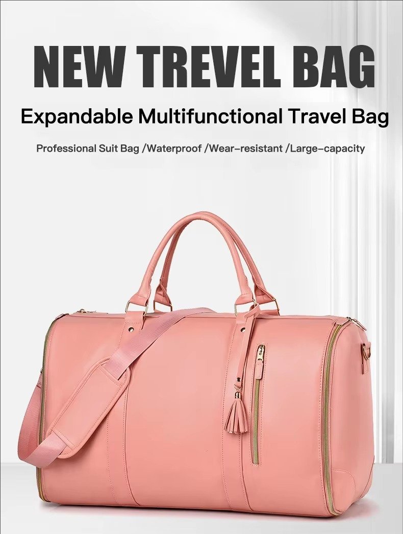 Custom Logo PU Leather Foldable Garment Duffel Bag – Large Capacity Travel Suit Bag with Trolley Sleeve product detail