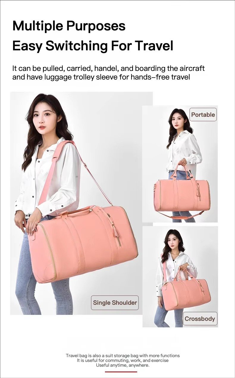 Custom Logo PU Leather Foldable Garment Duffel Bag – Large Capacity Travel Suit Bag with Trolley Sleeve product detail