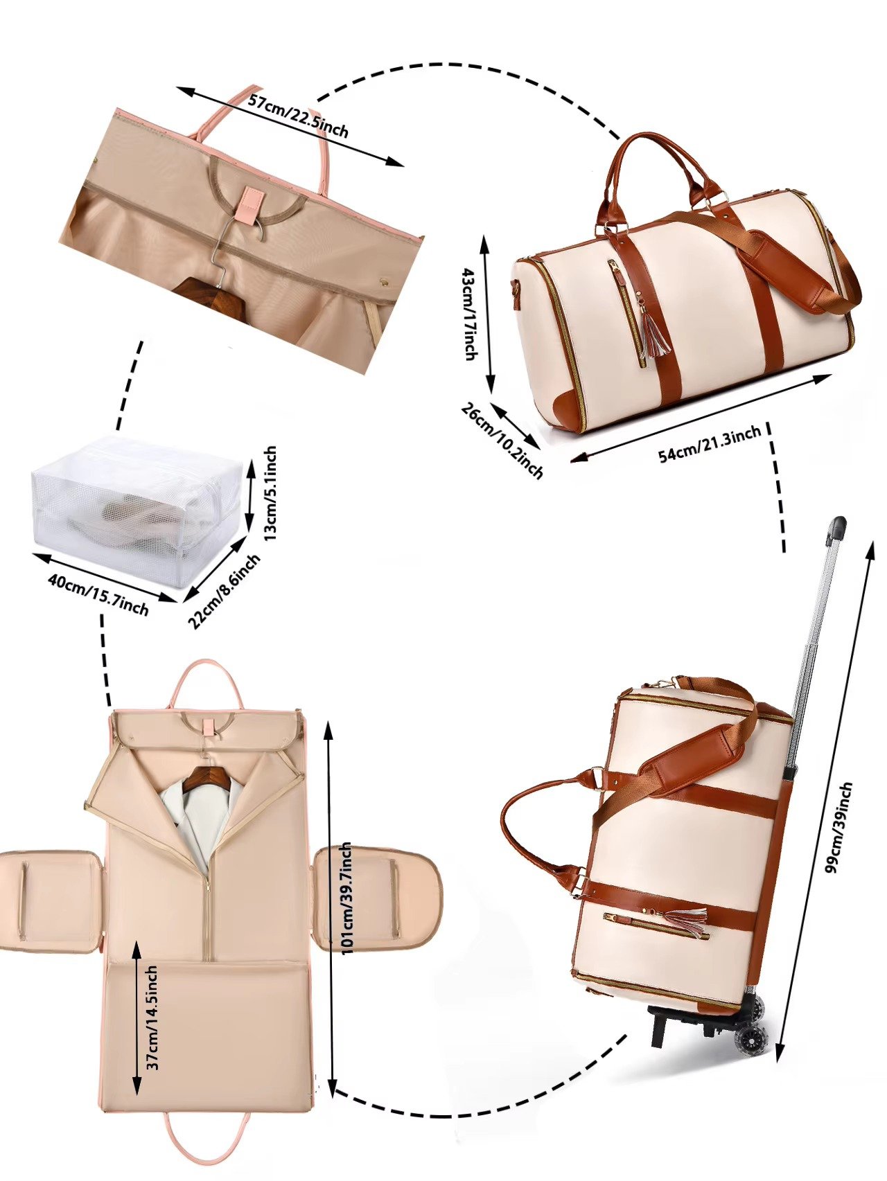 Custom Logo PU Leather Foldable Garment Duffel Bag – Large Capacity Travel Suit Bag with Trolley Sleeve product detail