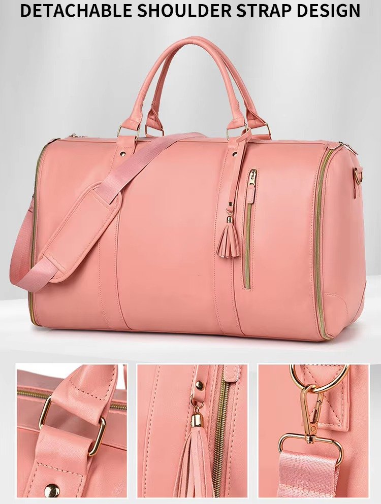 Custom Logo PU Leather Foldable Garment Duffel Bag – Large Capacity Travel Suit Bag with Trolley Sleeve product detail